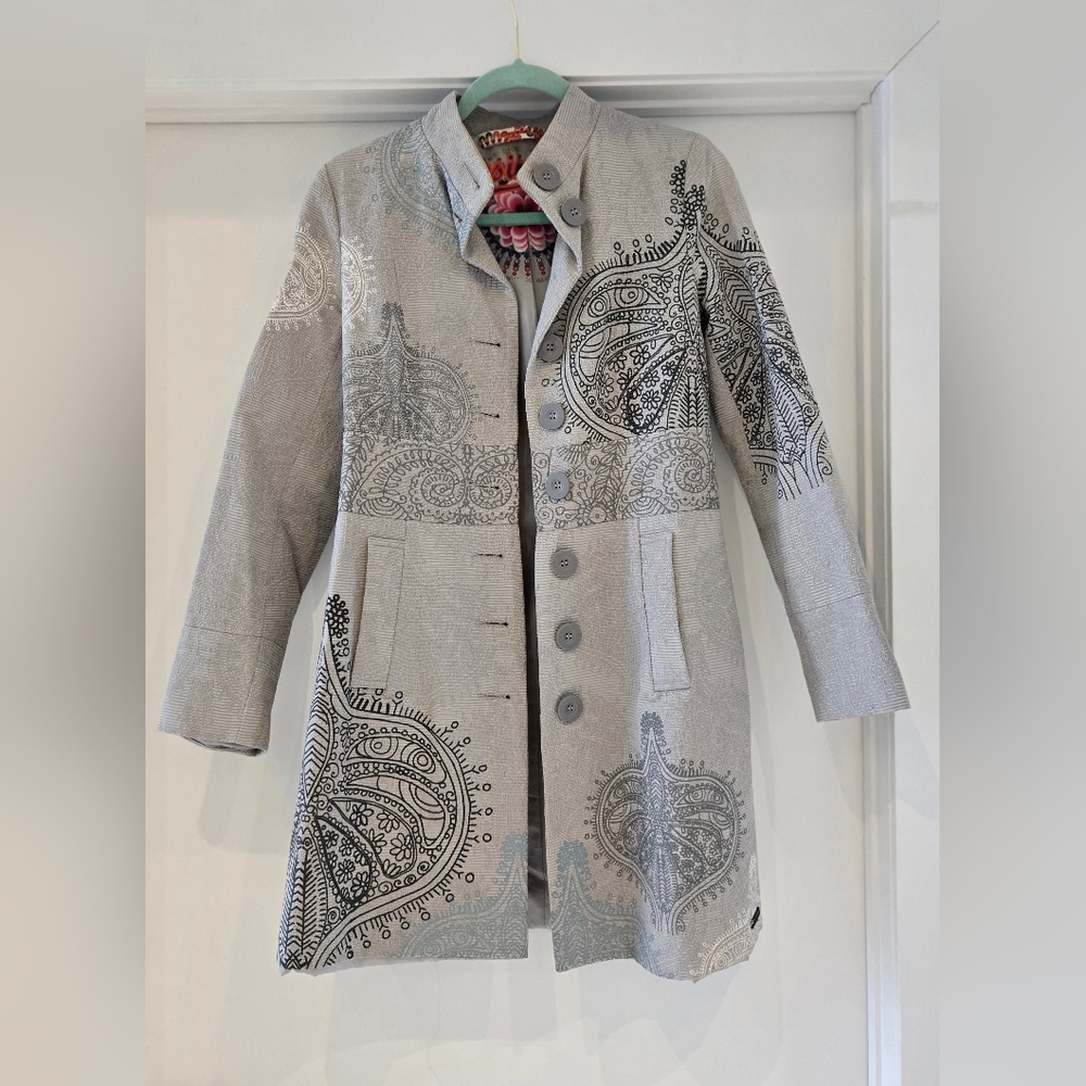 Desigual Gray Paisley Trench Coat